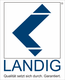 Landig-Logo in Blau mit dem Text: "Qualität setzt sich durch. Garantiert."