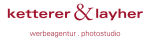 Logo von "ketterer & layher", mit dem Text "werbeagentur . photostudio" darunter.