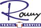 Logo mit Schriftzug "Rony Textilservice" in Blau und einem weißen T-Shirt in der Mitte.