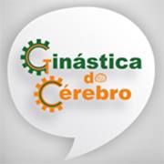 Logotipo "Ginástica do Cérebro" com engrenagens nas letras, em balão de fala.
