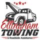 Illustration of a tow truck with "Ellingham Towing & Roadside Assistance" text and stars above.