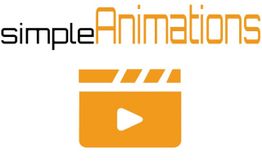 Logo mit Schriftzug "simple Animations" und einem orangefarbenen Filmklappen-Symbol.