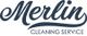 "Merlin Cleaning Service logo in elegant blue script on a white background."