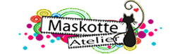 Logo do Maskotte Atelier com cores vibrantes e boneca estilizada.