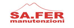 Logo rosso con scritta "SA.FER manutenzioni" sotto profilo stilizzato di un vulcano.