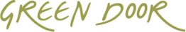 "Schriftzug 'Green Door' in hellgrüner Farbe auf weißem Hintergrund."