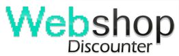 Logo mit Text "Webshop Discounter" in türkis und schwarz.
