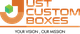 Logo with orange text "Just Custom Boxes" and a green cube.