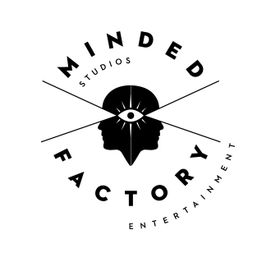 Logotipo de Minded Factory con siluetas y un ojo en el centro. Texto: Studios Entertainment.