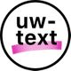 Schwarzer Kreis mit "uw-text" darin; rosa Streifen darunter.