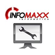 Logotipo da InfoMaxx Informática com monitor e chave inglesa.