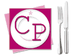 Logo: Teller mit den Buchstaben "C" und "P", daneben Messer und Gabel auf rosa Untergrund.