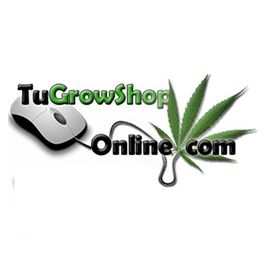 Mouse, hoja de cannabis y texto "TuGrowShopOnline.com".