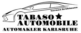 Logo von Tabaso Automobile mit Autosilhouette und Schriftzug "Automakler Karlsruhe".