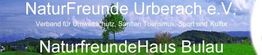 Banner der NaturFreunde Urberach e.V. mit Landschaft und Text „NaturfreundeHaus Bulau“.