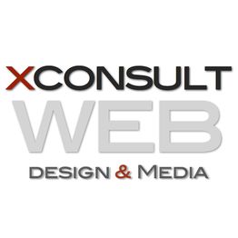 Logo mit Text: "Xconsult Web Design & Media".