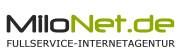 Logo von MlloNet.de, Fullservice-Internetagentur, Schriftzug in Schwarz und Grün.