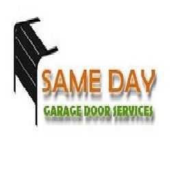 Logo with text: "Same Day Garage Door Services" next to a stylized garage door graphic.