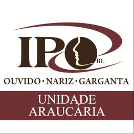 Logotipo do IPO com texto "Ouvido, Nariz, Garganta" e "Unidade Araucária" em fundo marrom.