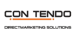 Logo mit Text: „CON TENDO DIRECTMARKETING SOLUTIONS“, schwarzer und oranger Schriftzug.