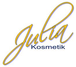 "Logo mit orangefarbenem 'Julia' und blauem 'Kosmetik' auf weißem Hintergrund."