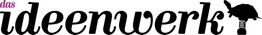 Schriftzug "das ideenwerk" mit einer Glühbirne als Ausrufezeichen auf weißem Hintergrund.