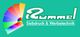 Logo mit Farbverlauf und Text "Rummel Siebdruck & Werbetechnik" auf grünem Hintergrund.