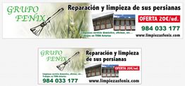 Anuncio de Grupo Fenix: reparación y limpieza de persianas. Oferta 20€/ud. Teléfono: 984 033 177.