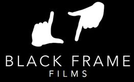 Logo mit zwei Händen und dem Text „Black Frame Films“ auf schwarzem Hintergrund.