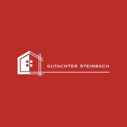 Rotes Logo mit weißem Hausumriss und Text "Gutachter Steinbach".