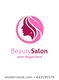 Pink beauty salon logo with a stylized woman's profile and flowing hair inside a circle.