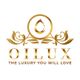 Goldenes Logo "OILUX" mit dekorativer Ornamentik und Slogan "THE LUXURY YOU WILL LOVE".