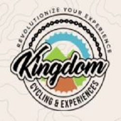 Logo with text "Kingdom Cycling & Experiences" over mountain and bike gears.