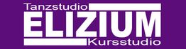 Tanzstudio Elizium Logo: Weiße Schrift auf lila Hintergrund.