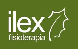 Logo de "ilex fisioterapia" en fondo verde con diseño de hoja estilizada a la derecha.