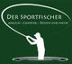 Weiße Silhouette eines Anglers auf grünem Hintergrund, Text: "Der Sportfischer".