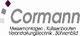 Cormann-Logo mit Text: Messemanagen, Kulissenbauten, Veranstaltungstechnik, Bühnenbild.