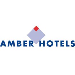 Logo der AMBER HOTELS mit einem stilisierten grauen und roten Quadrat.