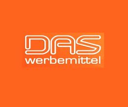 Logo mit Schriftzug "DAS werbemittel" in Weiß auf orangem Hintergrund.