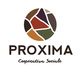 Logo di Proxima, una cooperativa sociale, con cerchio colorato geometrico sopra il testo.