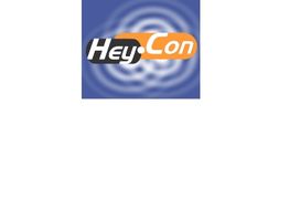 Logo mit Schriftzug "HeyCon" auf blauem Hintergrund mit konzentrischen Kreisen.