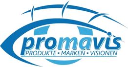 Blaues Logo mit stilisiertem Auge und Text: "Promavis Produkte Marken Visionen".