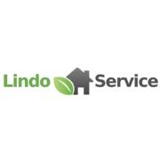 Logo Lindo Service: scritta "Lindo Service" con una foglia e una casa stilizzata.