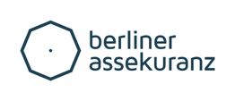 Logo der Berliner Assekuranz: Achteck mit Punkt links neben dem Firmennamen in dunkelblau.
