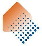 Orange Hausform mit blauen Punkten, die zur rechten unteren Ecke verblassen.