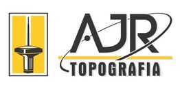 Logo da AJR Topografia com desenho de ponto geodésico e linhas estilizadas.