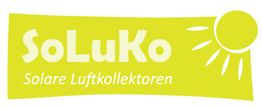 Gelbes Logo mit Text "SoLuKo" und "Solare Luftkollektoren" neben einer stilisierten Sonne.
