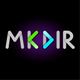 Text "MKDIR" in bold letters with green and blue arrows on a dark background.