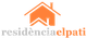 Logo de "residència el pati" con una casa naranja sobre el texto.