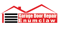 Red and white "Garage Door Repair Enumclaw" logo on a red background.